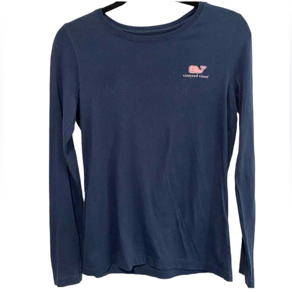 Vineyard Vines Long Sleeve Navy Blue Pink Whale T-Shirt Size X Small Pim…